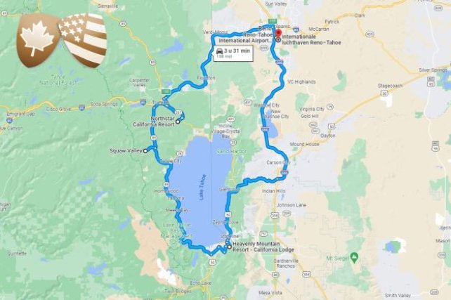 Route Skisafari Lake Tahoe (Californi&euml; en Nevada)
