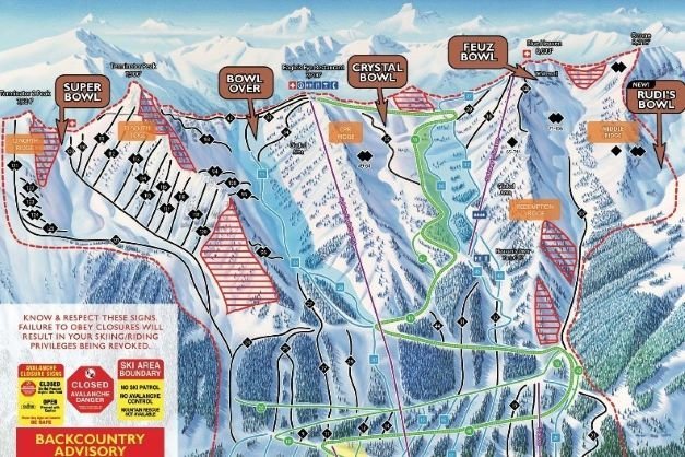 Pistekaart van skigebied Kicking Horse Canada Pistekaart van skigebied Kicking Horse Canada