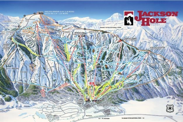 Pistekaart van skigebied Jackson Hole Amerika Pistekaart van skigebied Jackson Hole Amerika