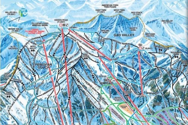 Preview pistekaart skigebied Snowbird Amerika
