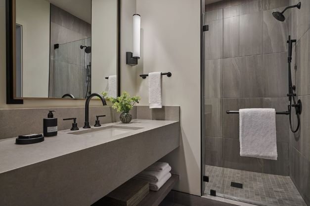 The pendry Park City king room view bathroom