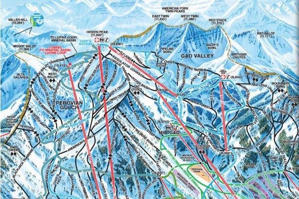 Preview pistekaart skigebied Snowbird Amerika