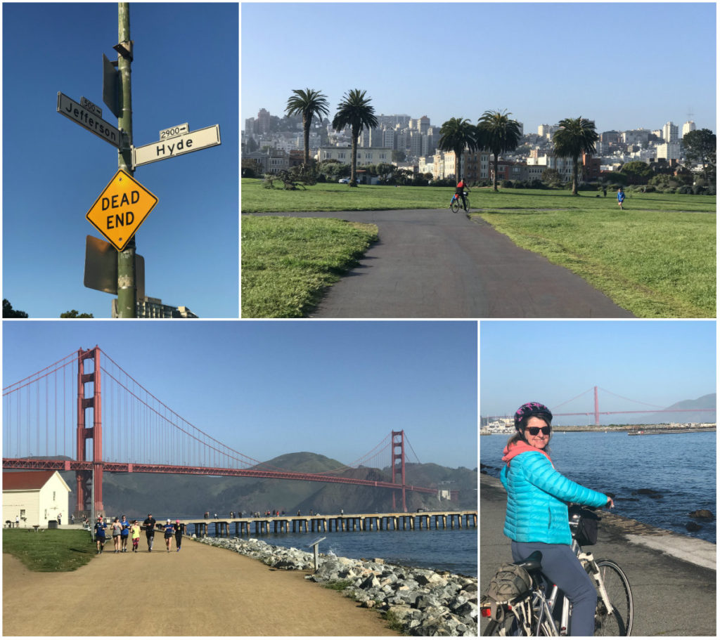 Je kunt in de stad San Francisco in Californie een fiets huren om de Golden Gate Bridge te bezoeken