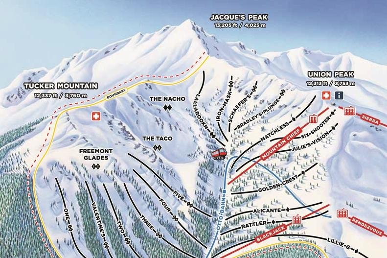 Preview pistekaart skigebied Copper Mountain Amerika