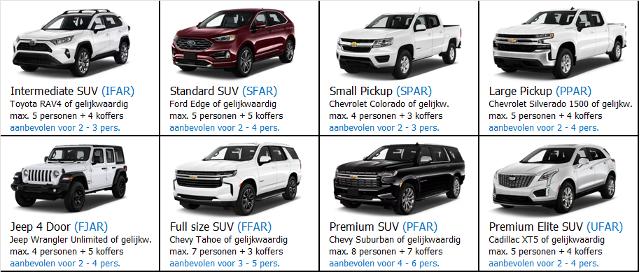 Wintersport Canada Amerika werkt met de SUV huurauto's van Alamo, Herz, Avis en National.