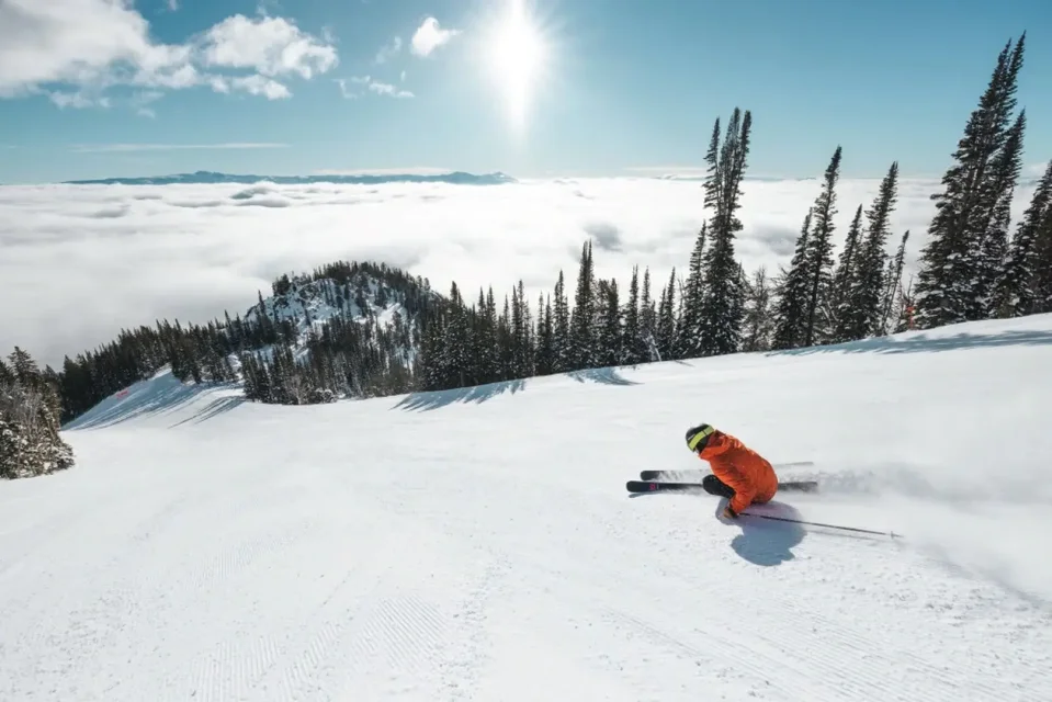 Wintersport in skigebied Jackson Hole in de staat Wyoming in Amerika Wintersport in skigebied Jackson Hole in de staat Wyoming in Amerika
