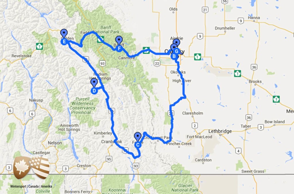 Deze skisafari brengt je van Calgary naar het skigebied van Fernie – Panorama – Kicking Horse–Banff