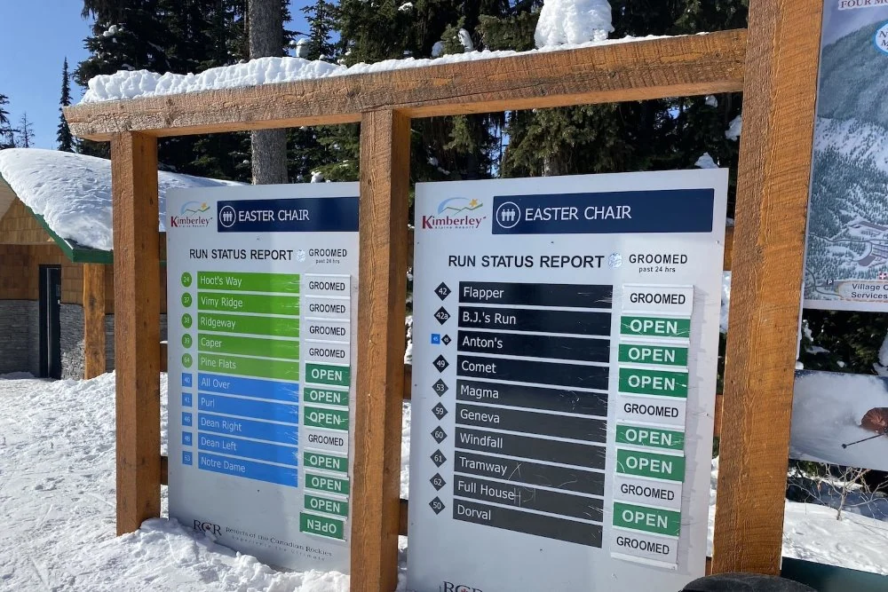 Groomed runs aangegeven wat geprepareerd is in Kimberley