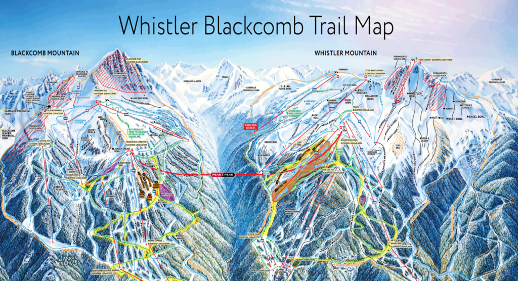 Het skigebied Whistler bestaat uit Whistler Mountain en Whistler Blackcomb